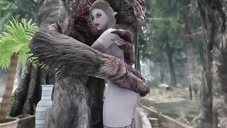 A sexy Dark Elf is getting fucked by a huge Troll cock