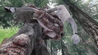A sexy Dark Elf is getting fucked by a huge Troll cock