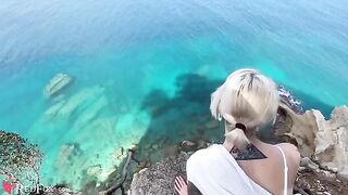 Girl passionately sucks dick on the ocean shore in a steamy scene