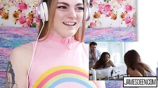 Carly Rae Summers reacts to a wild James Deen vs Sara Luvv compilation