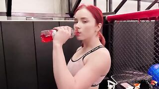 The trainer fucked red-haired beauty in ass and face after oiling her