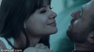The cute couple has sensual sex right in the kitchen