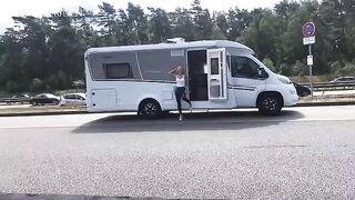 Fick drive-in on the A1 - fuck me in wetlook leggings and drench me completely