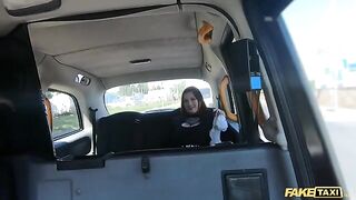 Taxi driver fucked Sabien Demonia in fishnets, showcasing her massive 32H natural boobs