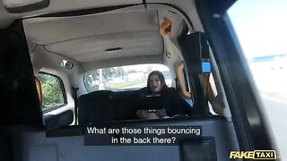 Taxi driver fucked Sabien Demonia in fishnets, showcasing her massive 32H natural boobs