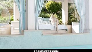Skinny yoga girl Lola Fae gets banged by the pool with intense passion