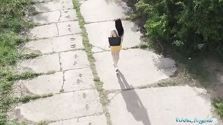 The public agent spied on a hot girl taking a piss with his drone and fucked her hard