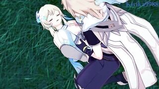 Aether fucks hot Lumine in the meadow under stars - Genshin Impact Hentai