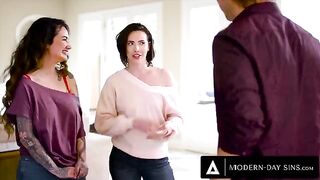 Casey Calvert and Arabelle Raphael share boyfriend's cock in a threesome