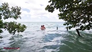 The couple has amazing sex right in the blue lagoon
