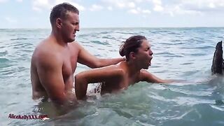 The couple has amazing sex right in the blue lagoon