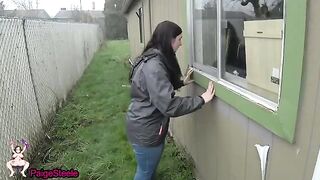 A curvy woman caught a property surveyor spying on her