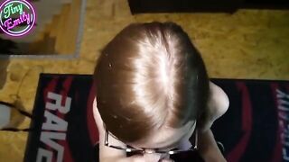 The perverted student gets her glasses covered with sperm after a deep blowjob
