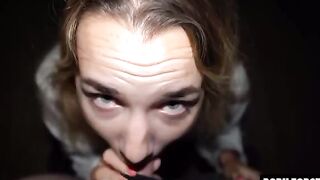 Cutie Mona Blue gets her throat filled with cum in public