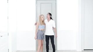 Skinny blonde Madison Summers fucked hard in the kitchen in passionate HD