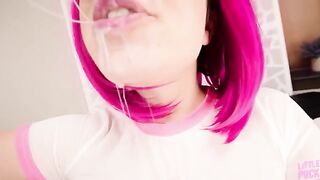 The pink-haired freaky girl got her face covered in cum multiple times