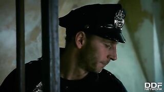 Hot FFM threesome with Rosella Visconti and Kathia Nobili in a police station scene