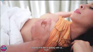A couple has sex after watching a movie together, featuring stunning babes and intense action
