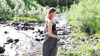 A sexy teen redhead tried to seduce a guy for sex outdoors
