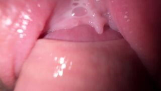Sexy stepsister fucks close-up, her pussy is a creamy pie