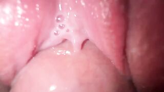 Sexy stepsister fucks close-up, her pussy is a creamy pie