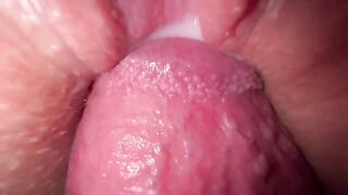 Sexy stepsister fucks close-up, her pussy is a creamy pie