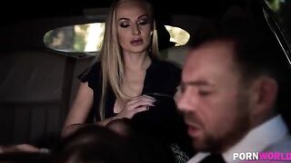 The driver got fucked with a busty bombshell and another hot babe in a steamy car scene