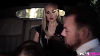 The driver got fucked with a busty bombshell and another hot babe in a steamy car scene