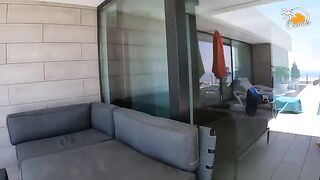 A blonde girl with socks fucks passionately with her boyfriend
