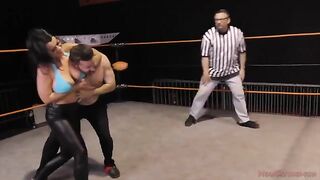 The beautiful brunette Nadia White dominates her husband in a fierce femdom fight