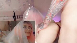 Cheating bride gets cum on her ahegao face in shocking scene