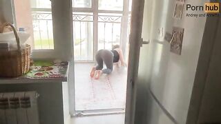 A stepmom got stuck on the balcony and her stepson came to help