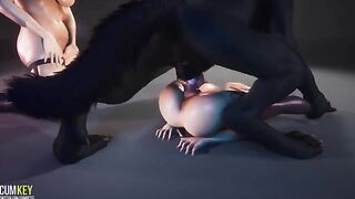 The luscious girls are getting fucked by a big werewolf cock
