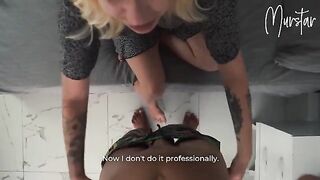 A stunning blonde babe gets passionately taken by a cleaning man in a steamy scene