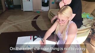 The shy student gave the tutor a blowjob, showcasing her skills