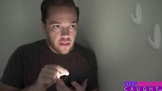 A petite stepsister teases her stepbrother, saying he’s too timid to show off