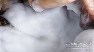 The blonde girl gets horny in the bath and fucks