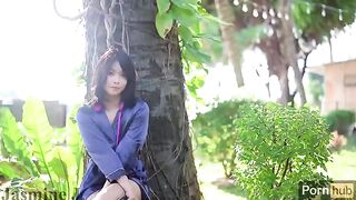 Masturbating in the garden with dildo and vibrator