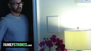 The stepdaughter pleased her stepdad while the stepmom was nearby