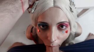 Harley Quinn stuffing her huge ass with a butt plug while sucking
