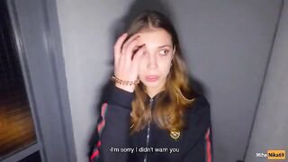 We fucked on the stairs while parents were at home - Cum in panties and put them on - POV 4K