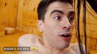 Two stunning women, Blondie Fesser and the captivating Sara Retali, catch a guy spying on them in the sauna
