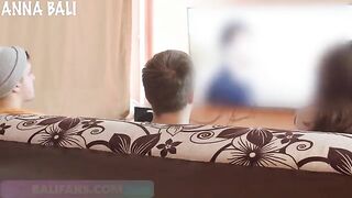 The girl risked a lot and almost got caught while fucking on the couch