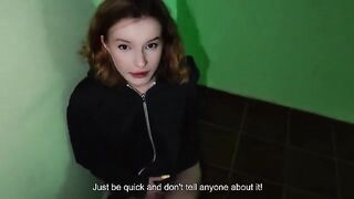 A cute girl has sex in the entrance with her boyfriend, showcasing real passion