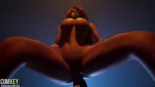 A big-breasted woman is being penetrated by a huge penis of a monster