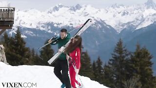 Petite ski bunny has passionate sex in the Alps with her partner