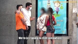Two young Mexican girls are having fun with two guys in an intense session