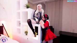 Octokuro's cosplay girl pussy licking with a big toy in 4K, showcasing her striking 36DD curves