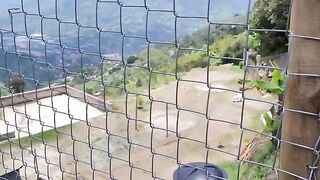 A sexy girl was fucked by a stranger farmer outdoors and got cum on her pussy