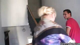 Old freckled granny with big tits enjoys riding cock